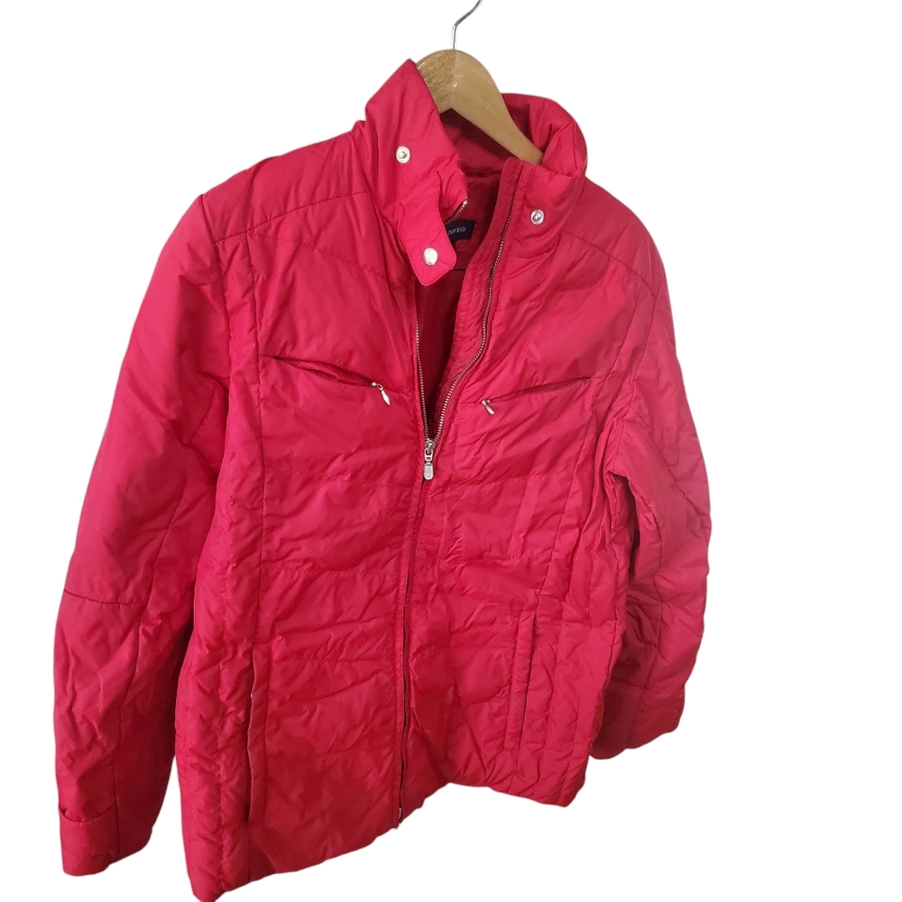 Lands End Womens Down Puffer Coat Size M, Full Zip. Red